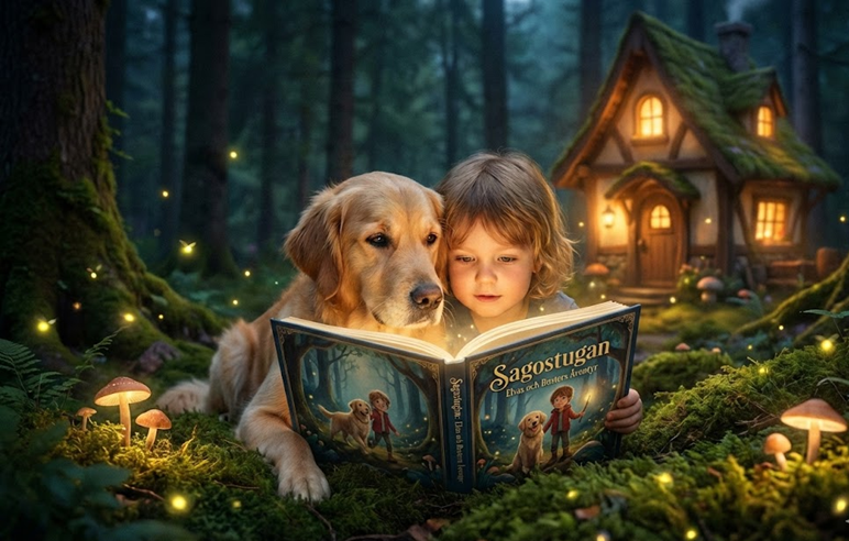 Illustration av en personlig sagobok från Sagostugan